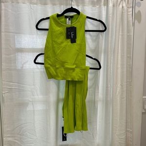 Women’s 2 Piece Line Green Mock Neck Body Con Midi Dress New With Tags Size XL